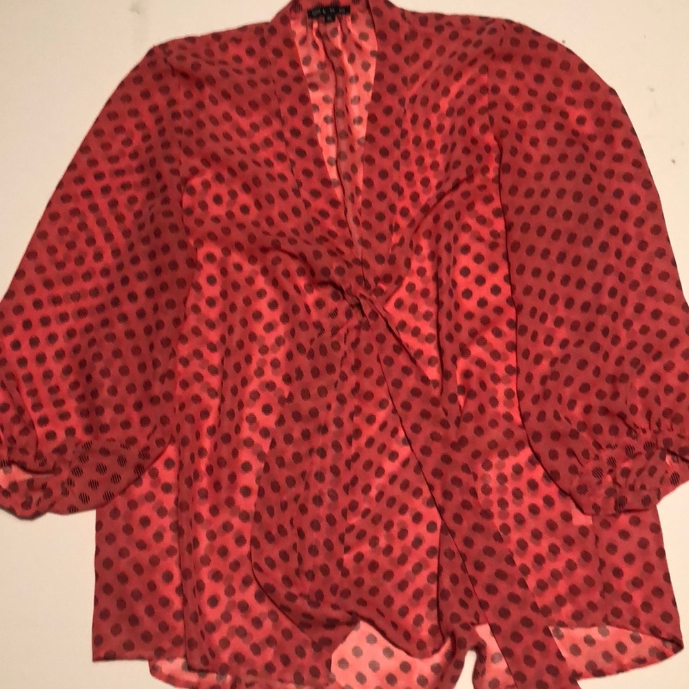 Coral polka dot blouse with bow detail size XL